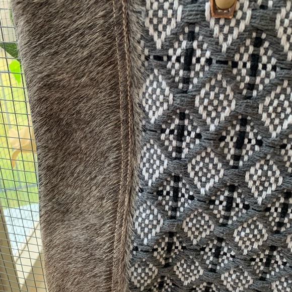 Myna Bag Tote Purse Bag Brown Grey Black White Faux Fur and Fabric - Picture 2 of 5